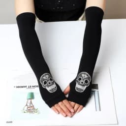 Women's Winter Warm Touch Screen Mitts Black Knit Half Finger Driving Gloves Punk Skull Rhinestone Short Hip-hop Gloves H82