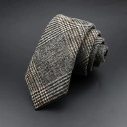 Classic Brown Grey Plaid Striped Wool Necktie Narrow Collar Slim Cashmere Tie For Man Suit Party Casual Accessory Cravat Gift
