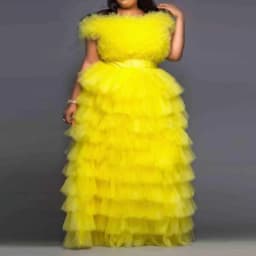 Yellow 2 Pieces Prom Dresses Top Skirt Full Lush Layered Custom Made A Line Floor Length Maxi Dress For Party Women