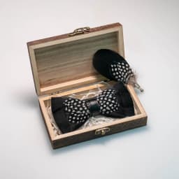 EASTEPIC Handmade Feather Bow Tie Brooch Wooden Box Set Men's Exquisite Accessories for Wedding Party Birthday Gift Necktie