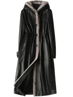 Lautaro Winter Long Warm Thick Black Leather Coat Women with Fur Inside Elegant Luxury Faux Fur Lined Jacket Parka Fashion 2021
