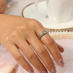 E.B.belle Stainless Steel Fine Polished Small Black White Enamel Checker Ring Tarnish Free Woman New Y2K Jewelry Black Ring