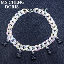 Handmade 7 Colors Cute Cartoon Bear Acrylic Chain Necklaces Candy Color Pendant For Women&Girl Daily Jewelry Party Gifts
