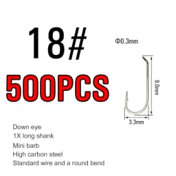 ICERIO 500/1000PCS Fly Tying Hook High Carbon Steel Nymph Dry Wet Fishing Fly Hook Down Eye 1X Long Shank Round Bend