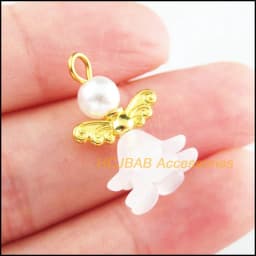 20Pcs Gold Plated, Tibetan Silver Plated White Acrylic Angel Charms 14x22mm