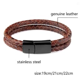 Genuine Leather Double Rope Braid Bracelet For Men Multicolor Choice Stainless Steel Magnetic Clasps Bracelets Men Jewelry