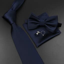 New Men's Tie Bowtie Set Luxury Business Worker Blue Black Solid Color Silk Polyester Jacquard Woven Necktie Suit Wedding Party