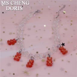Handmade 7 Colors Cute Cartoon Bear Acrylic Chain Necklaces Candy Color Pendant For Women&Girl Daily Jewelry Party Gifts