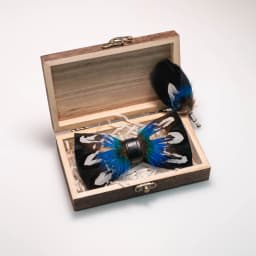 EASTEPIC Handmade Feather Bow Tie Brooch Wooden Box Set Men's Exquisite Accessories for Wedding Party Birthday Gift Necktie