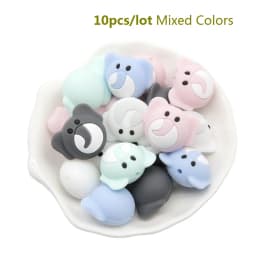 Cute-Idea 10pcs/lot Silicone Teether Beads BPA Free Cartoon Animals Chewable Teething Beads DIY Pacifier Chain Accessories Toys