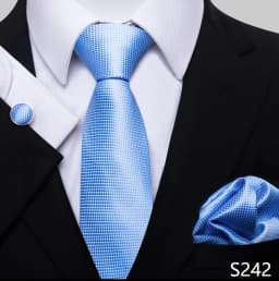 Newest Style Holiday Present 100% Silk Tie Pocket Squares Cufflink Set Necktie Men Dark Blue Wedding Accessories Office Cravat