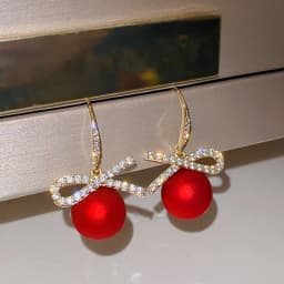 New Fashion Crystal Bow Knot Dangle Earrings For Women Red Pearl Heart Zircon Earring Christmas New Year Festival Jewelry Gifts