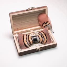 EASTEPIC Handmade Feather Bow Tie Brooch Wooden Box Set Men's Exquisite Accessories for Wedding Party Birthday Gift Necktie