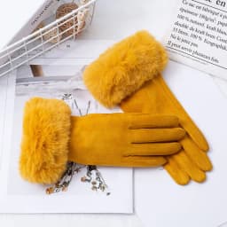 Winter Suede Leather Internal Plush Full Finger Outdoor Riding Warm Gloves Woman's Plush Thick Touch Screen Driving Mittens H92