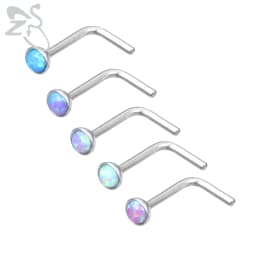 ZS 3-5pcs/Lot Stainless Steel Nose Stud Set Colorful Opal Nose Studs 3MM Nose Piercings L Shape Nostril Piercing Jewelry 20G