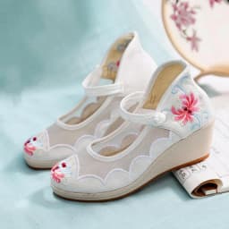 Air Mesh Wedge Pumps for Ladies 2021 Summer Women Shoes обувь для женщин летняя Ethnic Embroidered Ankle Strap Female Sandals