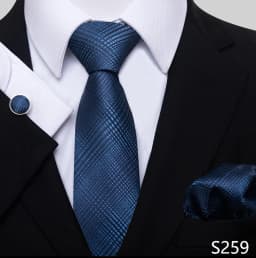Newest Style Holiday Present 100% Silk Tie Pocket Squares Cufflink Set Necktie Men Dark Blue Wedding Accessories Office Cravat