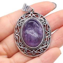 Natural Gem Stone Hollow Alloy Oval Pendant Amethysts Tiger Eye Charms for Jewelry Making DIY Necklace Accessories Gift 33x45mm