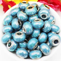 10Pcs Pink Color Smooth Surface European Resin Murano Large Hole Spacer Beads Charms for Bracelet DIY Craft Bracelet Necklace