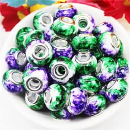 10Pcs Pink Color Smooth Surface European Resin Murano Large Hole Spacer Beads Charms for Bracelet DIY Craft Bracelet Necklace