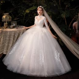 High Neck Wedding Dress 2024 Luxury Three Quarter Sleeve Lace Up Ball Gown Vestido De Noiva Plus Size Customized