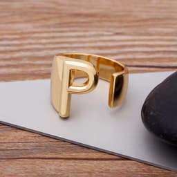 Trendy Hollow A-Z Letter Gold Color Adjustable Opening Ring Initials Name Alphabet Female Chunky Wide Party Wedding Jewelry