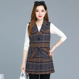 UHYTGF Sleeveless Women Jacket Single-Breasted Spring Autumn Vest Coat Fashion Plaid Casual Female 5XL Loose Size Waistcoat 1253