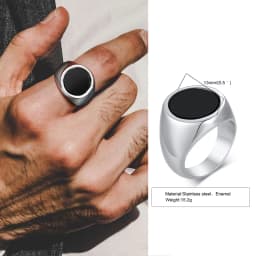 Ring for Men, Stainless Steel Square Signet Ring, Black Enamel Men's Pinky Rings,Gents Jewelry