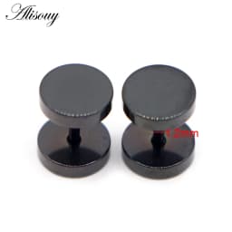 Alisouy 2pcs Gothic Stainless Steel Barbell Round Stud Earrings For Women Men Dumbbell Pierceing Earrings Punk Fashion Jewelry