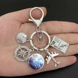 Earth plane keychain pendant earth compass personality memorial key ring gift for travel lovers