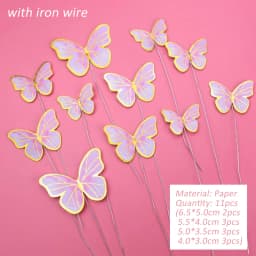 1Set Butterfly Paper Cake Topper Artificial Flower Head Happy Birthday Baby Shower Wedding Party Decor DIY Gift Baking Supplies