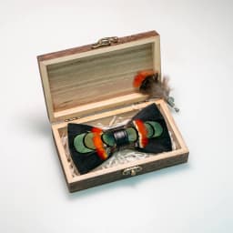 EASTEPIC Handmade Feather Bow Tie Brooch Wooden Box Set Men's Exquisite Accessories for Wedding Party Birthday Gift Necktie