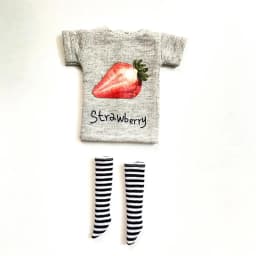 2pcs/Set of Blyth Clothes, Beautiful Print Short T-Shirt + Striped Socks, Can Be Used for 1/6 Doll Accessories