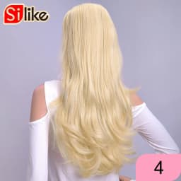Silike 24Inch Synthetic Wavy 3/4 Half Wig Long Hair Extensions Ombre Blonde Capless Wigs Hair Clips Extension For Women 210g
