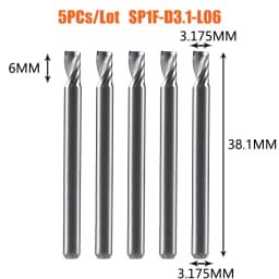 Dreanique 5pc/lot Single Flute Spiral End Mill CNC 3D Advertisement Engraving 1 Flute Bit for wood Acrylic Aluminum Plastics Cut