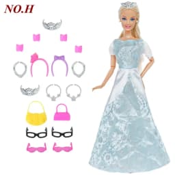 14 Pcs / Lot = 1x Fairy Tale Doll Dress + 13x Random Accessories Shoes Handbag Glasses Clothes for 11.5'' Doll Girl Baby Toys
