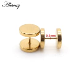 Alisouy 2pcs Gothic Stainless Steel Barbell Round Stud Earrings For Women Men Dumbbell Pierceing Earrings Punk Fashion Jewelry