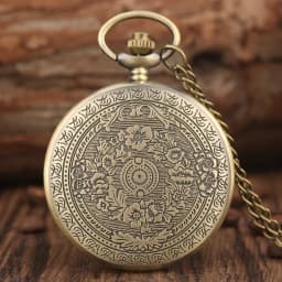9 3/4 Pattern Retro Bronze Quartz Pocket Watch Anzlog Arabic Numerals Dial Slim Chain Pendant Necklace Gift for Women Men