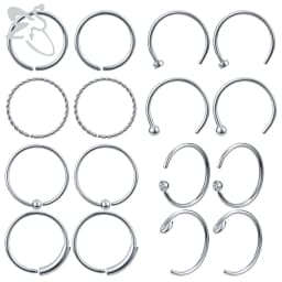 ZS 6-34pcs/Lot Heart Round Nose Piercing Ring Set Stainless Steel Crystal Nose Stud Pack L Shape Nose Nails Piercing Jewelry 20g
