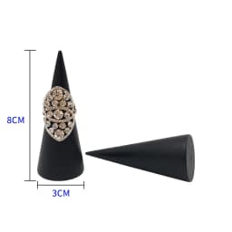 Vintage Black Wooden Ring Holder Display Cone Rack Solid Wood Finger Trinket Stand Storage Organizer Jewelry Ring Stack Showcase