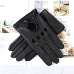 Motorcycle Riding Deerskin Gloves Men's Single-Layer Thin Fashion Hollow New Spring and Autumn Car Driving Driver Leather Gloves