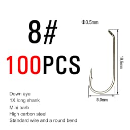 ICERIO 100PCS Nymphs Dry Wet Fly Tying Hook Down Eye 1X Long Shank Round Bend Trout Fishing Hooks