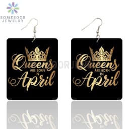 SOMESOOR Black Queen Are Born In 12 Months Wooden Drop Earrings Golden Crown Printed African Dangle For Women Birthday Gifts