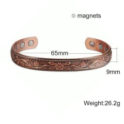Pure Copper Magnetic Bracelet Benefits 8.3mm Adjustable Cuff High Magnet Bangles Arthritis Pain Relief Energy Jewelry Female