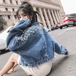 Denim Jacket Women Spring Autumn Korean Three-Dimensional Flower Embroidery Chain Tassel Loose Bat Sleeve Jeans Jackets Short F