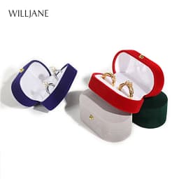 Wedding Ring Packaging Box Ear Studs Holder Velvet Engagement Couple Ring Box Valentine Gift Double Rings Storage Display Case