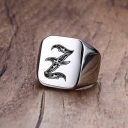 Vnox Retro Initials Signet Ring for Men 18mm Bulky Heavy Stamp Male Band Stainless Steel Letters Custom Jewelry Gift for Him