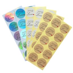 100Pcs 3.5CM Handmade with Love Red Hearts Decorative Stickers Waterproof Round Plain Silver DIY Labels