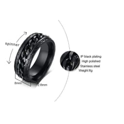 Vnox 8mm Cool Black Spinner Chain Ring for Men Tire Texture Stainless Steel Rotatable Links Punk Male Anel