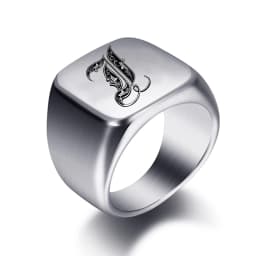 Initial Engrave Custom Rings For Men Stainless Steel Male Signet Blank Jewelry Ring Band High Polished Silver Tone U.S.Size